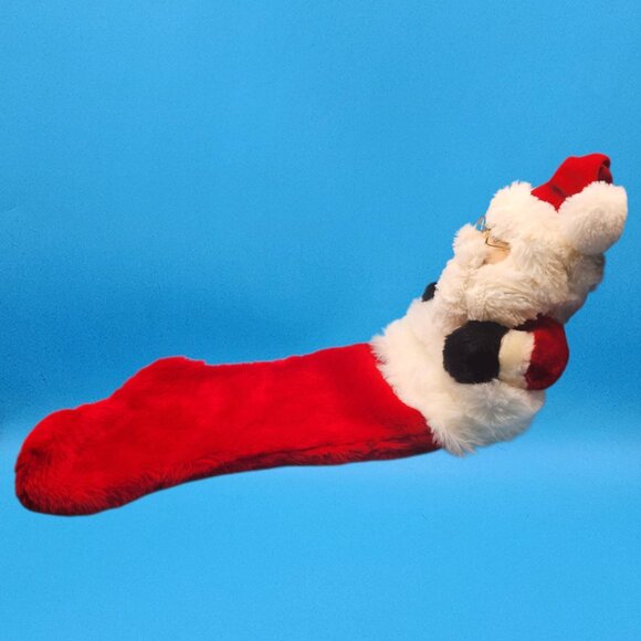 Vintage 1990s Santa Plush Stocking Furry Santa Face Gold Glasses Plaid Bow 26" - Picture 8 of 11